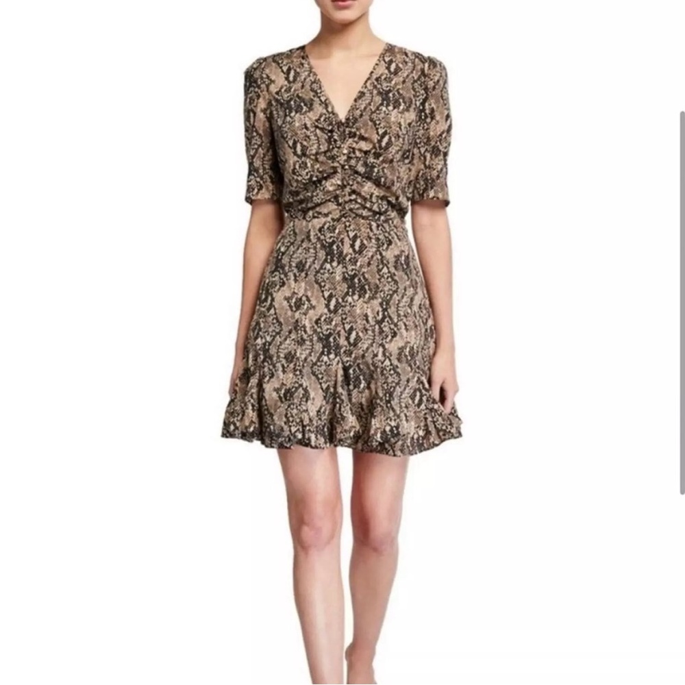 Veronica Beard Reid Short Sleeve Silk Python Fit & Flare Ruffle Hem Dress